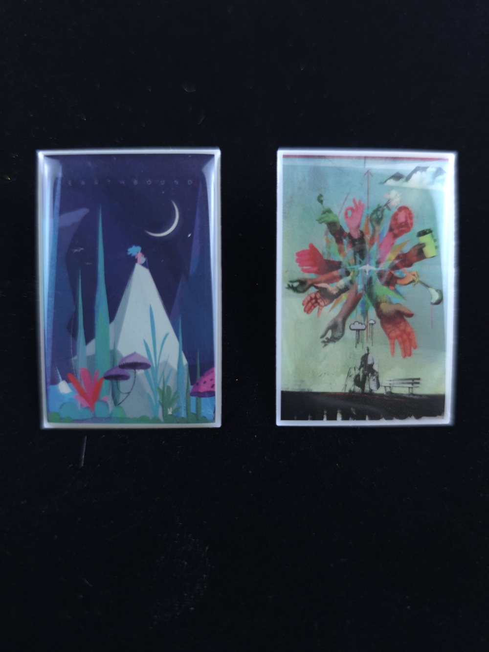 Earthbound Art Pin & Tim Marrs Helping Hands Enamel Pin Lot of 2